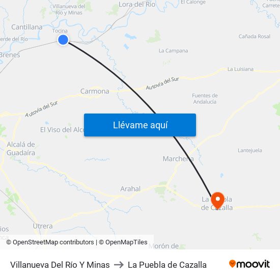 Villanueva Del Río Y Minas to La Puebla de Cazalla map