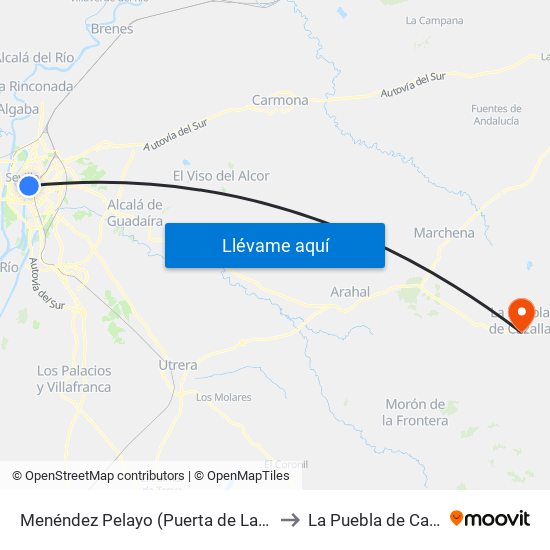 Menéndez Pelayo (Puerta de La Carne) to La Puebla de Cazalla map