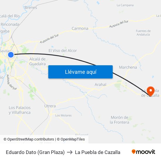 Eduardo Dato (Gran Plaza) to La Puebla de Cazalla map