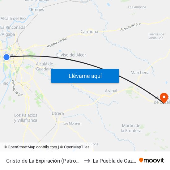 Cristo de La Expiración (Patrocinio) to La Puebla de Cazalla map