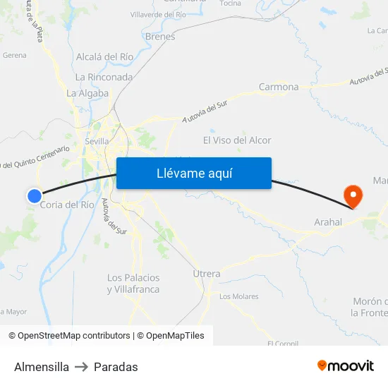 Almensilla to Paradas map