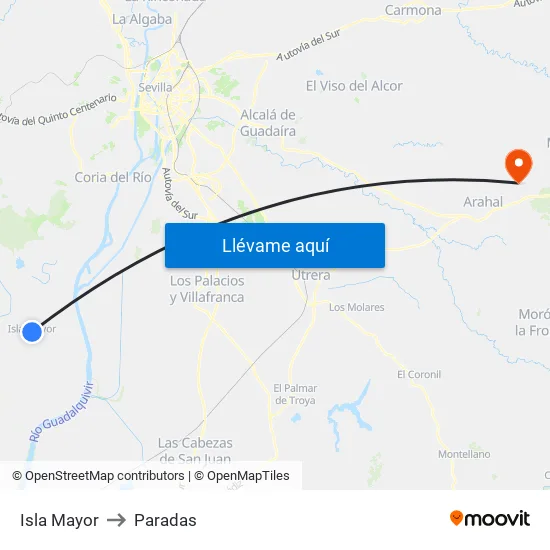 Isla Mayor to Paradas map