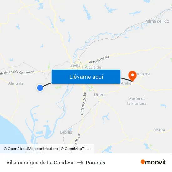 Villamanrique de La Condesa to Paradas map