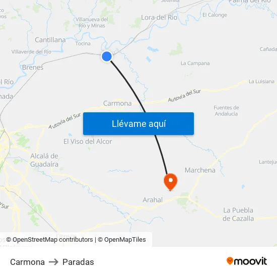 Carmona to Paradas map
