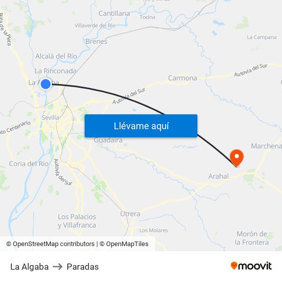 La Algaba to Paradas map