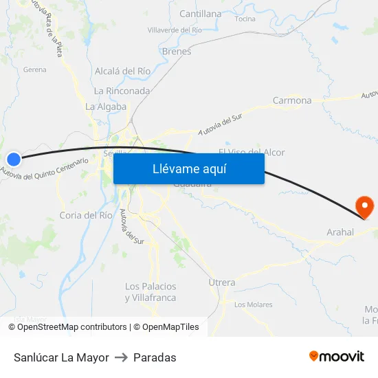 Sanlúcar La Mayor to Paradas map
