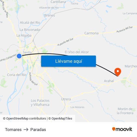 Tomares to Paradas map