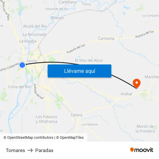 Tomares to Paradas map