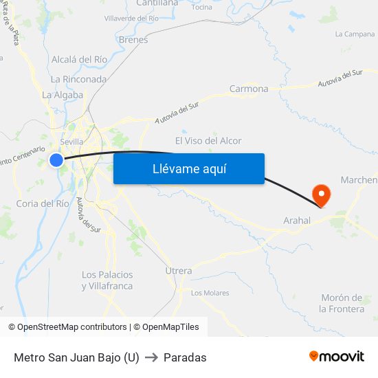 Metro San Juan Bajo (U) to Paradas map