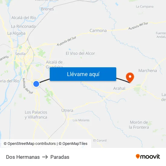 Dos Hermanas to Paradas map