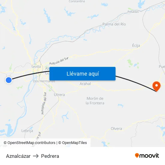 Aznalcázar to Pedrera map