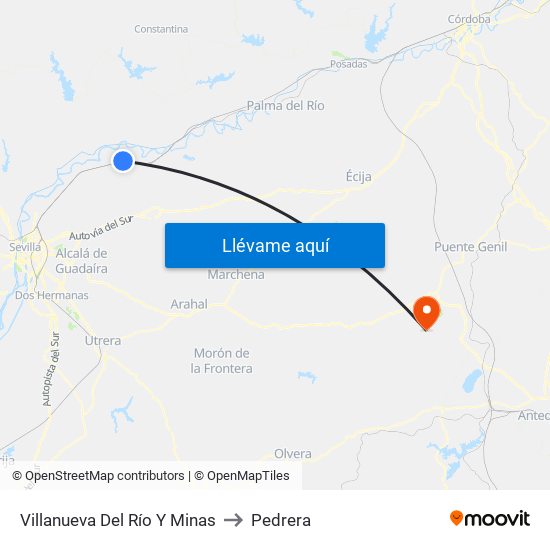 Villanueva Del Río Y Minas to Pedrera map