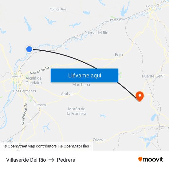 Villaverde Del Río to Pedrera map