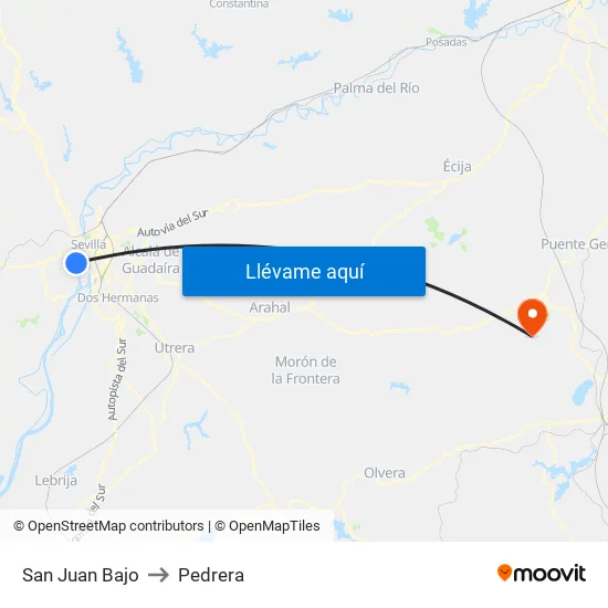 San Juan Bajo to Pedrera map