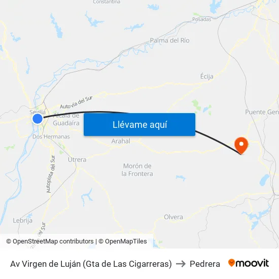 Av Virgen de Luján (Gta de Las Cigarreras) to Pedrera map