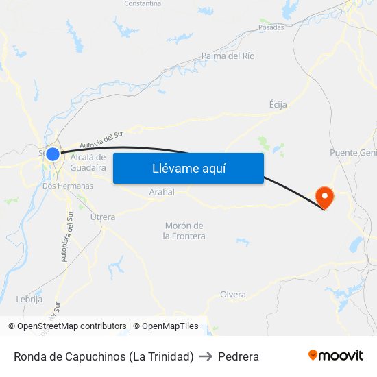 Ronda de Capuchinos (La Trinidad) to Pedrera map