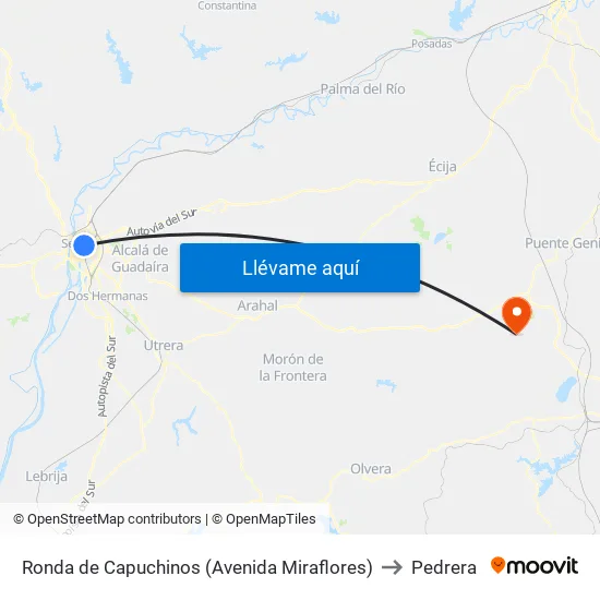 Ronda de Capuchinos (Avenida Miraflores) to Pedrera map