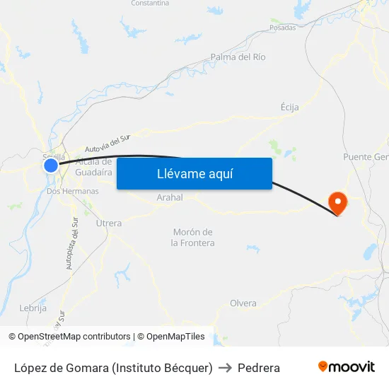 López de Gomara (Instituto Bécquer) to Pedrera map