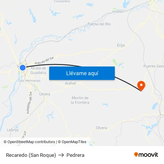 Recaredo (San Roque) to Pedrera map