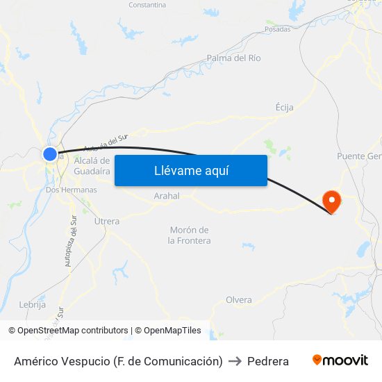Américo Vespucio (F. de Comunicación) to Pedrera map