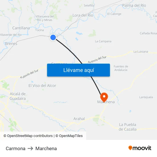 Carmona to Marchena map