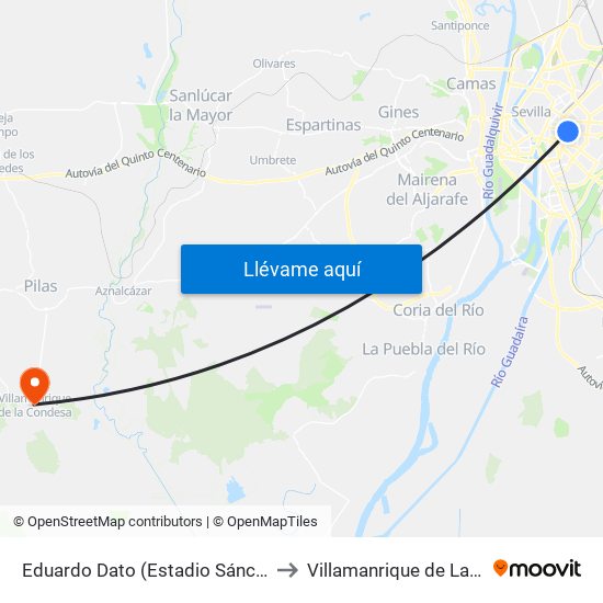 Eduardo Dato (Estadio Sánchez Pizjuán) to Villamanrique de La Condesa map