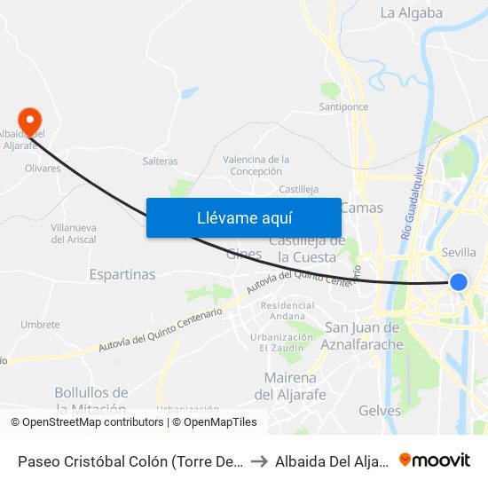 Paseo Cristóbal Colón (Torre Del Oro) to Albaida Del Aljarafe map