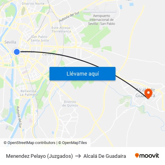 Menendez Pelayo (Juzgados) to Alcalá De Guadaíra map