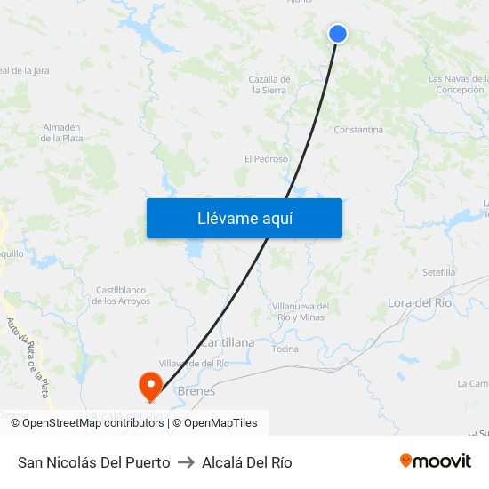 San Nicolás Del Puerto to Alcalá Del Río map