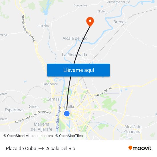 Plaza de Cuba to Alcalá Del Río map