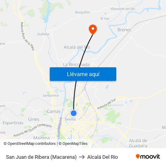 San Juan de Ribera (Macarena) to Alcalá Del Río map
