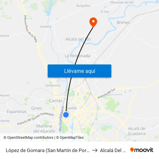 López de Gomara (San Martín de Porres) to Alcalá Del Río map