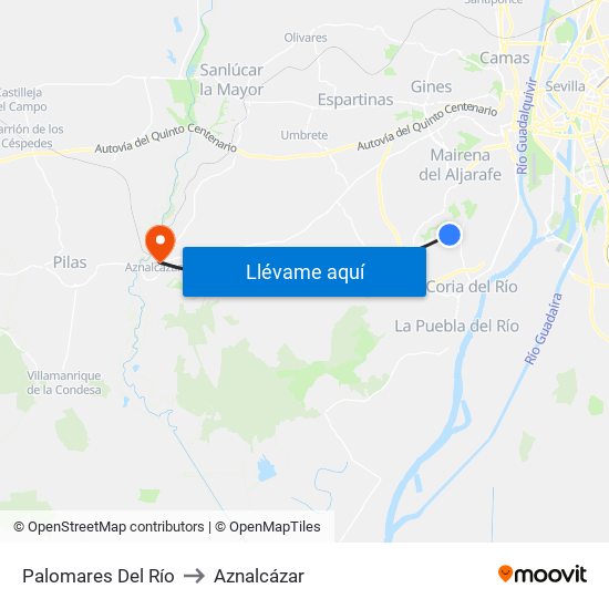 Palomares Del Río to Aznalcázar map