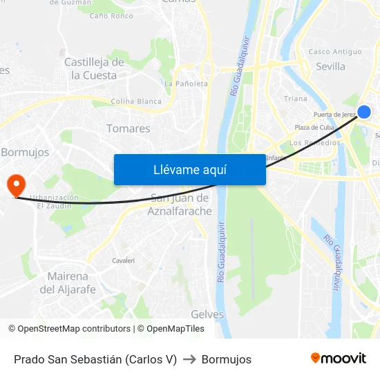 Prado San Sebastián (Carlos V) to Bormujos map