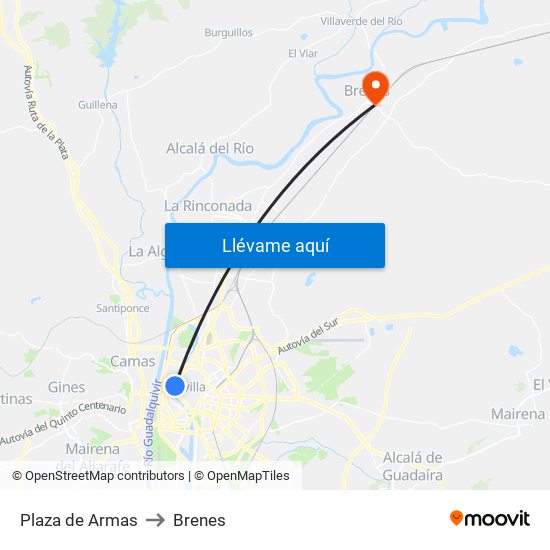 Plaza de Armas to Brenes map