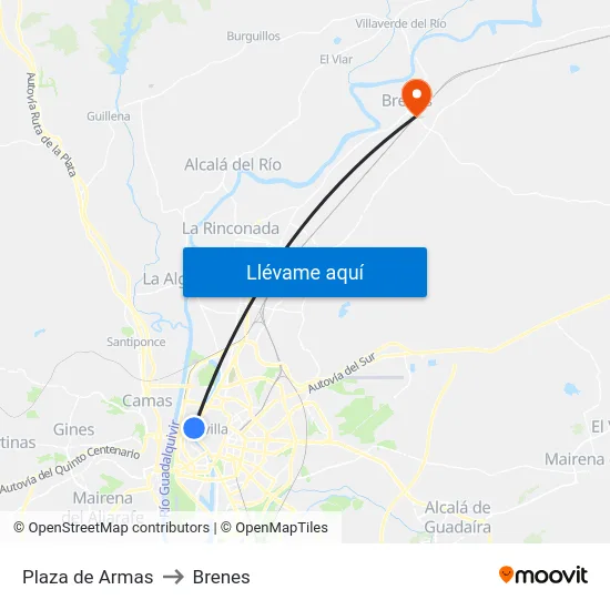 Plaza de Armas to Brenes map