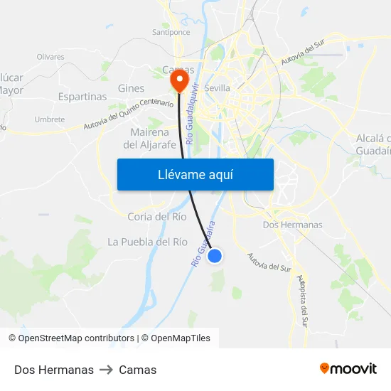 Dos Hermanas to Camas map
