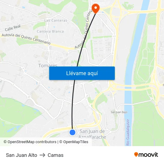 San Juan Alto to Camas map