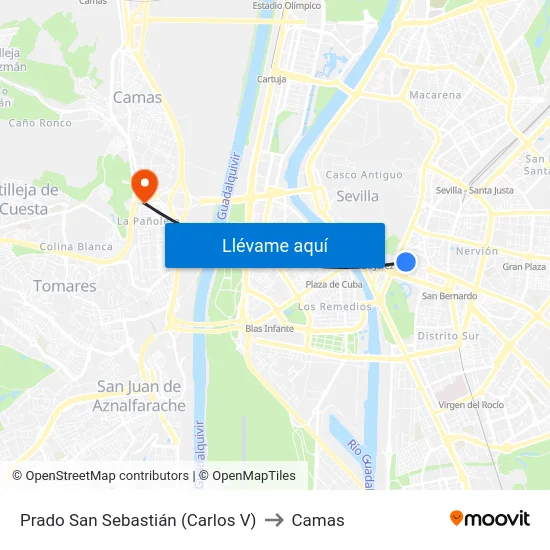 Prado San Sebastián (Carlos V) to Camas map