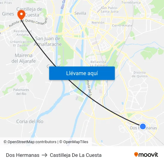 Dos Hermanas to Castilleja De La Cuesta map