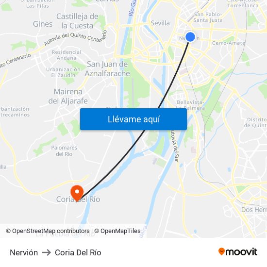 Nervión to Coria Del Río map