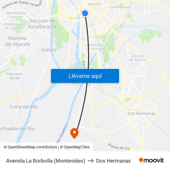 Avenida La Borbolla (Montevideo) to Dos Hermanas map