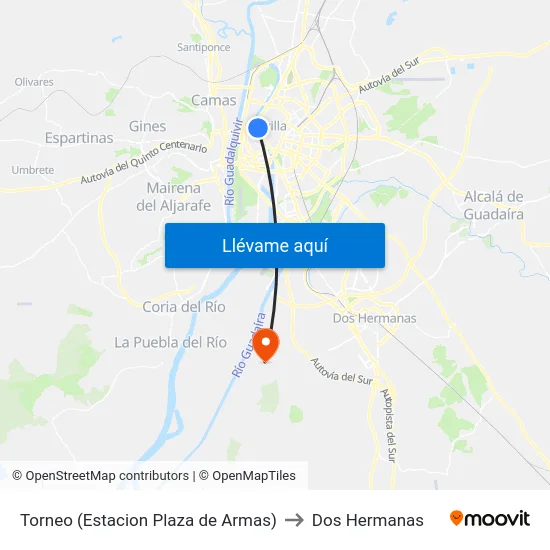 Torneo (Estacion Plaza de Armas) to Dos Hermanas map