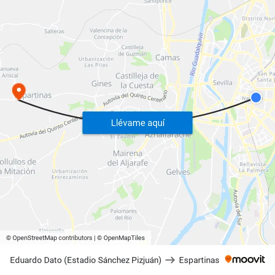 Eduardo Dato (Estadio Sánchez Pizjuán) to Espartinas map