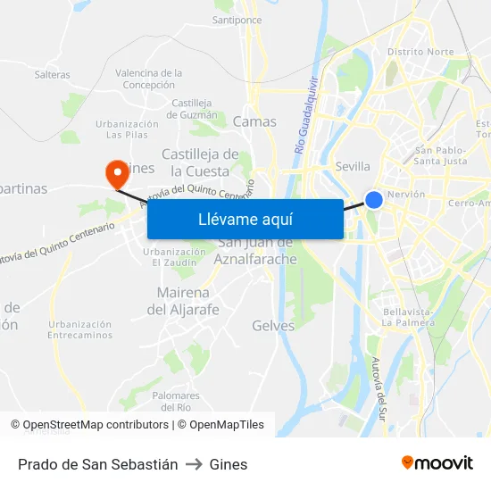 Prado de San Sebastián to Gines map