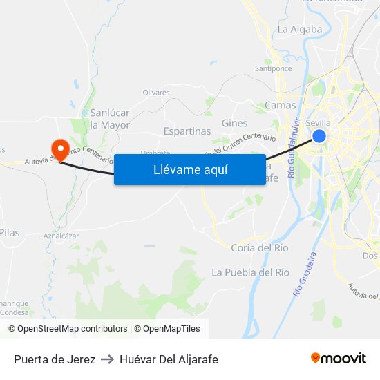 Puerta de Jerez to Huévar Del Aljarafe map