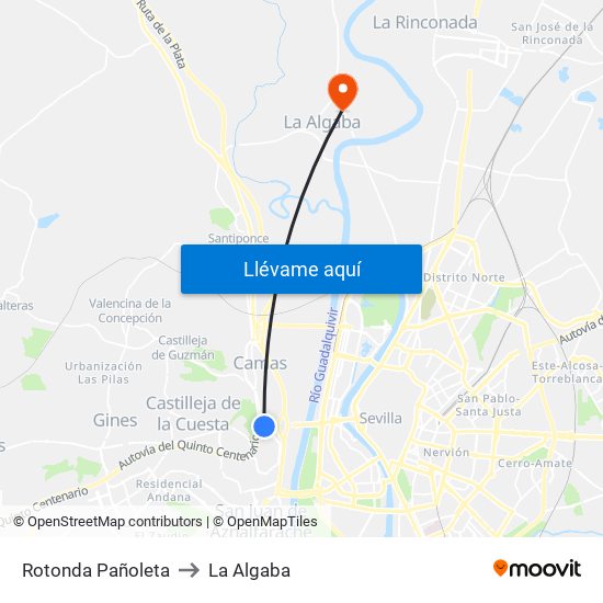 Rotonda Pañoleta to La Algaba map