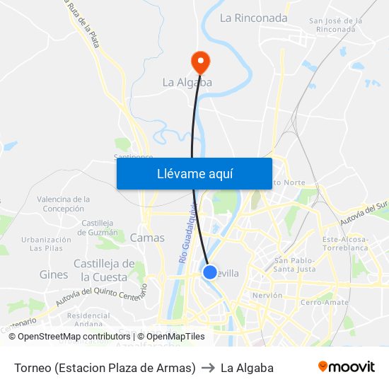 Torneo (Estacion Plaza de Armas) to La Algaba map