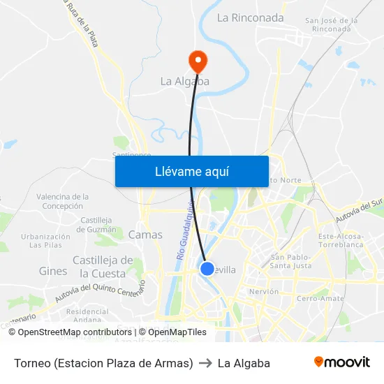 Torneo (Estacion Plaza de Armas) to La Algaba map