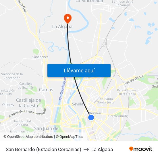 San Bernardo (Estación Cercanías) to La Algaba map
